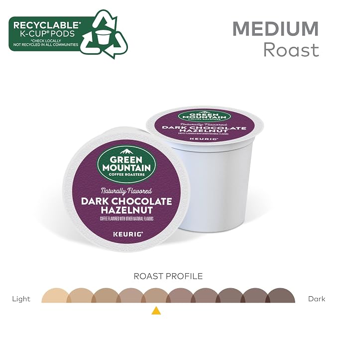 Green Mountain Coffee Roasters Dark Chocolate Hazelnut Coffee, Keurig Single Serve K-Cup Pods, 72 Count (6 Packs of 12)