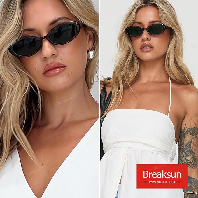 Breaksun Retro Oval Sunglasses for Women Men Fashion Small Oval Sunglasses 90s Vintage Shades