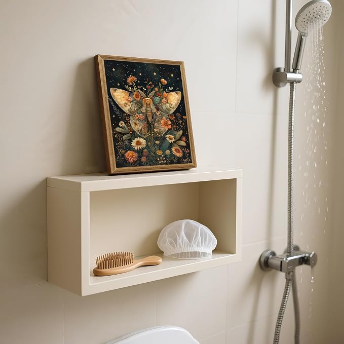 ICHZUMW Framed William Morris Moth Floral Vintage Canvas Wall Art 8x10 In | Dark Cottagecore Prints, Antique Aesthetic Celestial Wall Decor for Bedroom Living Room Bathroom Office, Ready to Hang