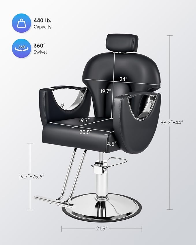 CO-Z Salon Chair for Hair Stylist, Professional Reclining Barber Chair with Hydraulic Pump, Adjustable Height, 360° Swivel, Classic Hairdressing Chair for Barbershop Beauty Spa Tattoo Shop, Black