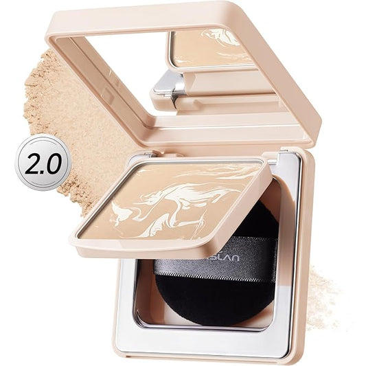 CARSLAN 2.0 Black Magnet Soft Focus Powder, Waterproof Translucent Pressed Setting Powder, 24H Longlasting Talc-Free Face Powder, Oil Control Compact Makeup,04 Light Beige For Dry&Com Skin, 0.28Oz
