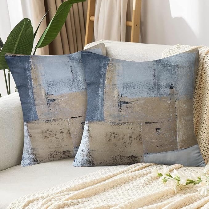 Throw Pillow Covers for Couch, 18x18 Inch, 2 Pack, Brown Grey | Decorative Throw Pillow Covers Cushion Covers for Couch Bedroom Sofa Living Room