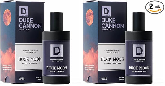 Duke Cannon Proper Cologne Buck Moon | Men's Eau de Parfum | Lime and Vetiver | Warm, Earthy, Long-Lasting Scent | 1.7 fl oz (Pack of 2)