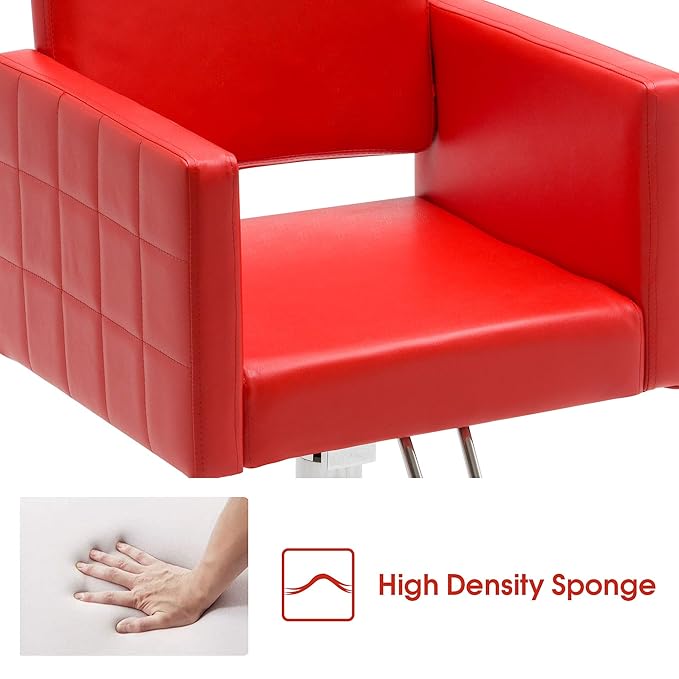 BarberPub Salon Chair for Hair Stylist, Hydraulic Stylist Chair, Adjustable Height, PVC Leather, 360 Degrees Swivel, Barbershop, Home Salon, Adult 8821 (Red)