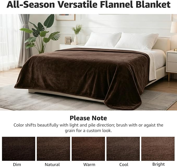 LOOBANI Waterproof Flannel Blanket for Bed, Twin Size 60"x80", Coffee | Double-Side Leak-Proof, Reversible, Stain-Proof Sofa Cover for Rest Movie Time, Furniture Protection, Medium Large Dogs