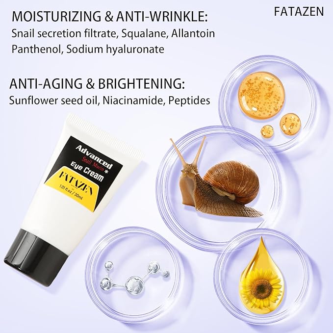 Snail Peptide Eye Cream for Dark Circles & Wrinkles with 5 Peptides Complex, 1.01fl oz Advanced Hydrating Eye Treatment Creams for Reduce Fine Lines, Firming & Anti-Aging, Cruelty-Free