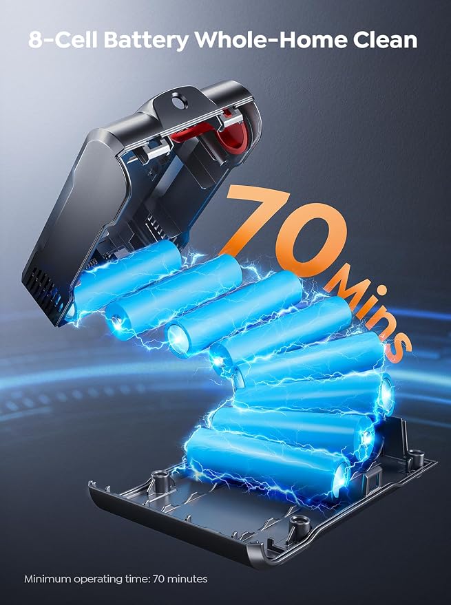 Cordless Vacuum Cleaner, 55KPA 650W 70Mins Stick Vacuum Cleaners for Home with Motorized Bed Brush, Flexible Hose, LED Touchscreen, Auto Mode, Self-Standing & Wall Mount, for Pet Hair Carpet Floor