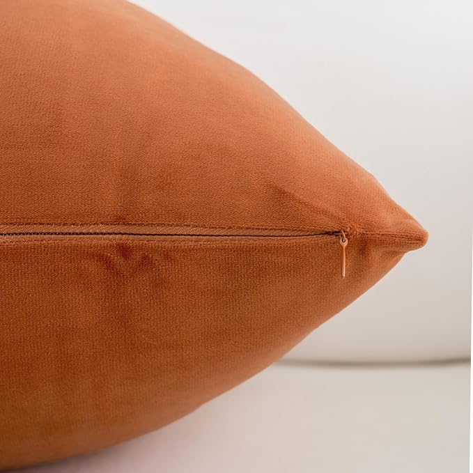 Velvet Decorative Throw Pillow Covers, Soft Square Cushion Case Home Decor for Living Room Couch Bed Sofa, Set of 2 Pack, Orange, 16x16 Inch