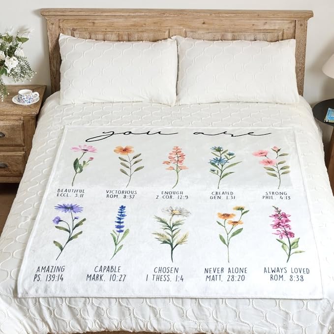 Beige Christian Blanket with God Says You are & Floral Design, Inspirational Religious Gifts for Women - Faith Based Throw Blanket for Mom, Friend, Birthday