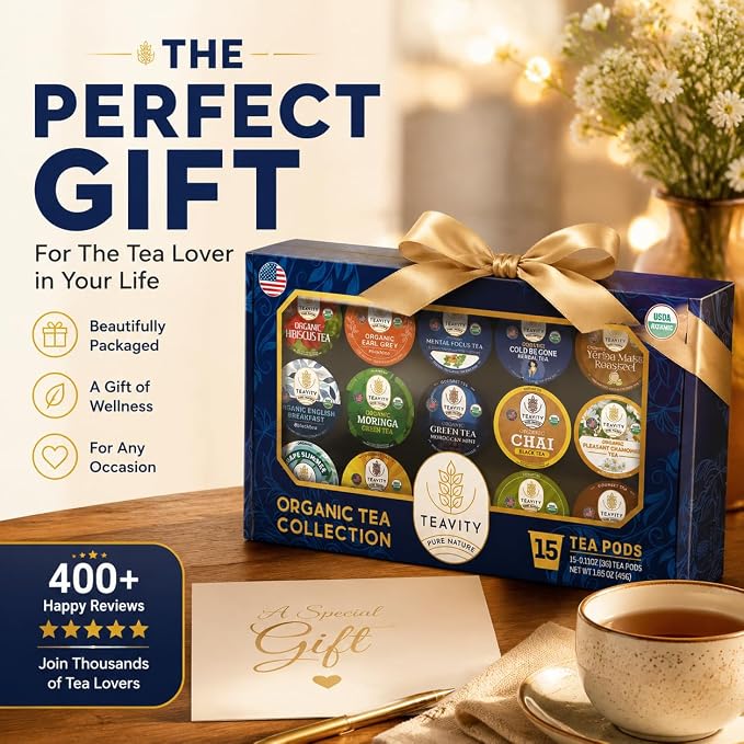 Organic Tea Pods Variety Pack - Assorted Sampler Pack Compatible for Keurig Brewer and Coffee Maker - Earl Grey, English Breakfast, Chai, Chamomile - Herbal Tea Pod for K Cup Keurig Brewing -15 count (Pack of 1) by Teavity