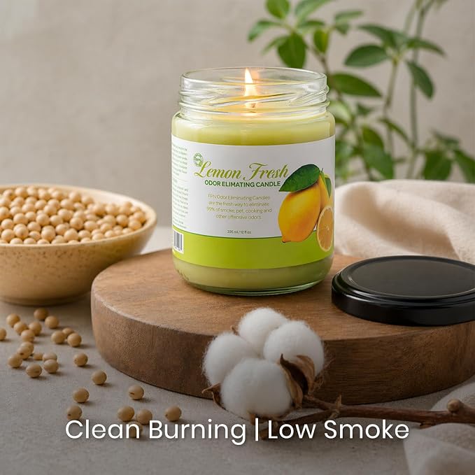 Candle Set Odor Eliminating – 2 Pack - 12oz – Long-Lasting Soy Wax Candles – Neutralizes Pet, Kitchen & Smoke Odors – Clean Burn, Eco-Friendly, Aromatherapy Candle (Lemon Fresh)