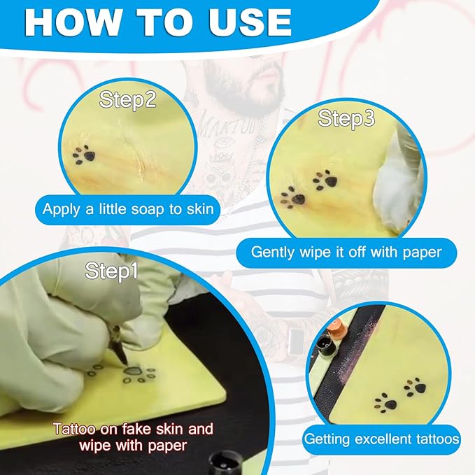 Emalla 3mm Premium Tattoo Practice Skin, 10Pcs Silicone Fake Skin for Practice Double-Sided Use 7.4"x5.6" Soft Skin for Artists and Beginners Tattoo Supplies
