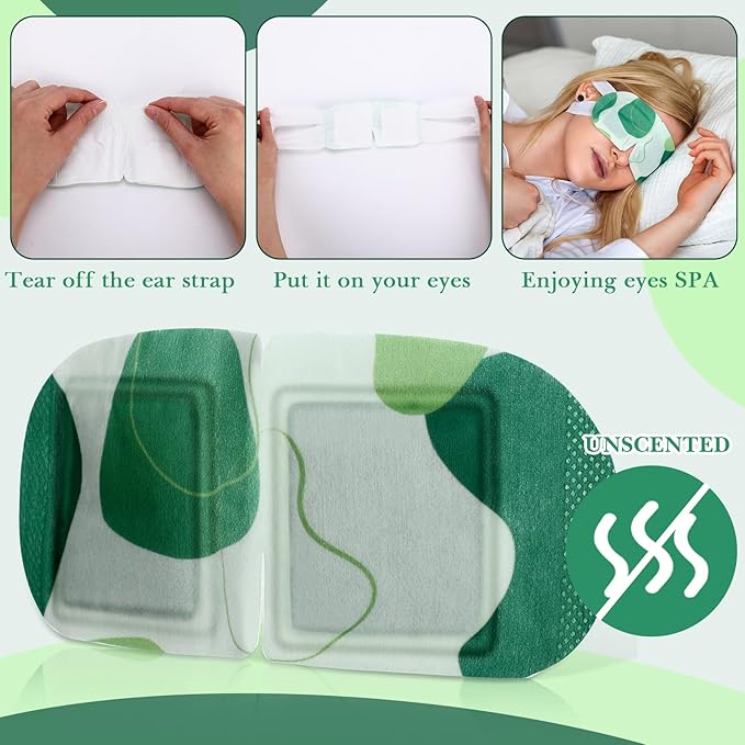 100 Pcs Self Heated Steam Eye Masks Disposable Self Heating Eye Mask Bulk Steam Mask Warm Compress Gifts for Home Office Travel Warm Sleep Supplies(Green)