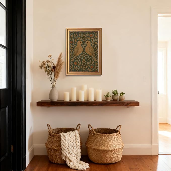 William Morris Gold Framed Wall Art Vintage Love Birds Wall Decor Art | Animals Botanical Pictures Canvas Art Cottagecore Small Framed Prints Artwork for Vanity Bookshelf Entryway Gallery Wall