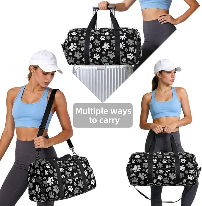 Fiokroo Sports Gym Bag Cute Dogs Paws Print Travel Duffel Bag For Men Women With Shoe Compartment Water Resistant Gym Bag Carry On Duffel Bag For Weekend Traveling Yoga Gym Sports