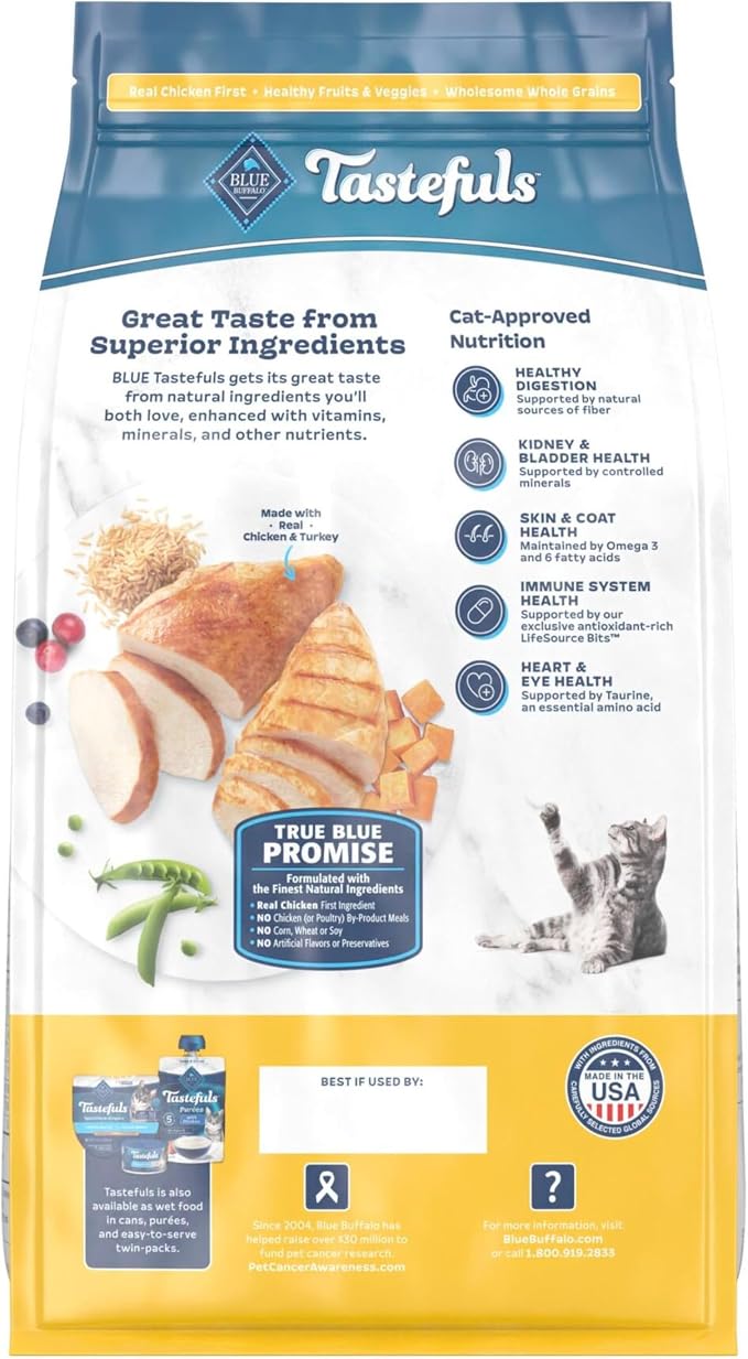 Blue Buffalo Tastefuls Chicken & Turkey Multi-Protein Dry Cat Food, 7 lb | Two Premium Proteins, Finest Natural Ingredients