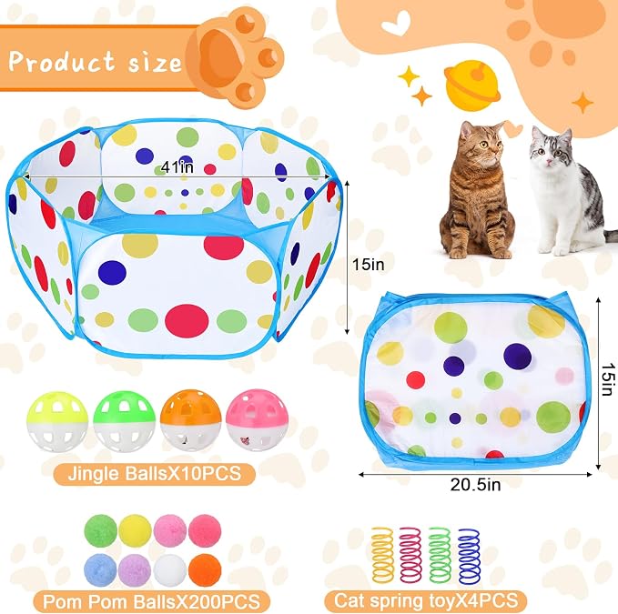 Palksky Ball Pit with 210 Toy Balls and 4 Spring Toys - Interactive Cat Toys for Bored Indoor Cats Self Play, Enrichment Toy for Fun and Exercise