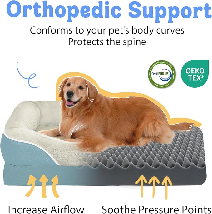 Orthopedic Washable XXL Dog Bed for Extra Large Dogs | Egg Crate Foam, 4-Sided Bolster Support, Waterproof Liner, Non-Slip Bottom, Removable Bolster Cover, 45 x 35 Inch