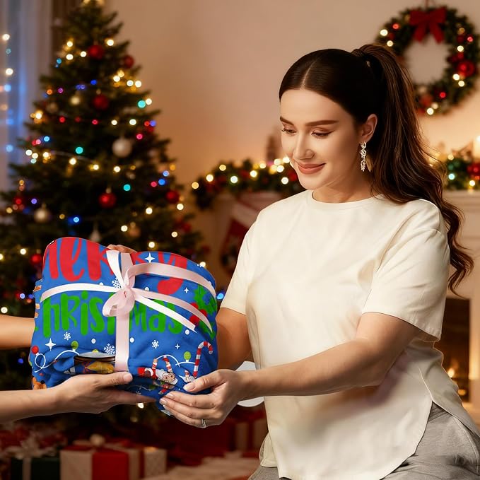 COMFAR Blue Cute Christmas Blankets and Throws for Adults/Women/Boys/Kids, Holiday Fleece Throw Blanket for Couch/Sofa, Holiday Decor, Christmas Decorations/Gifts 40"x 60"