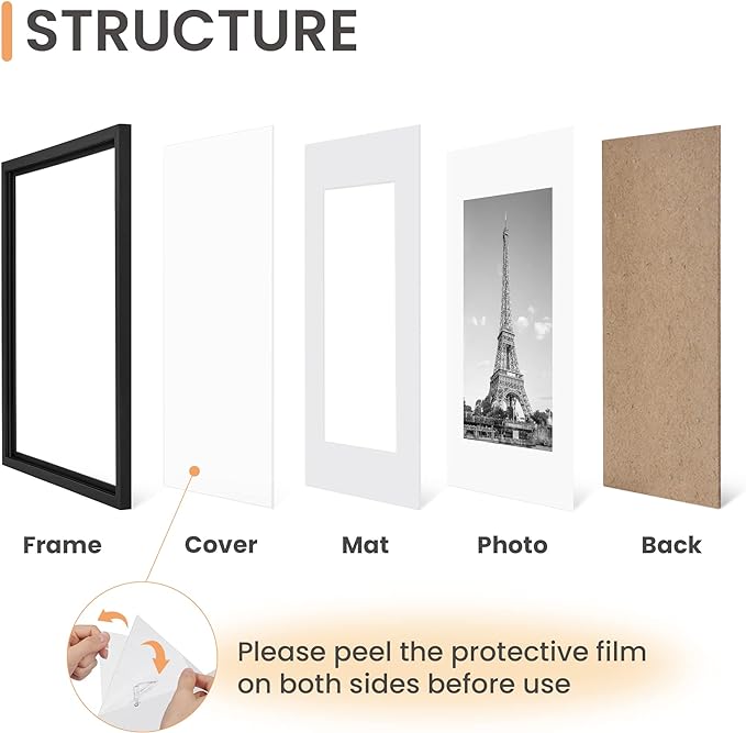 upsimples 8.5 x 14 Picture Frame, Gallery Wall Frames Set of 5, Black | Photo Frame Collage Wall Decor, 7x10 Picture Frame with Mat for Family, Baby, Hallway, Christmas, License