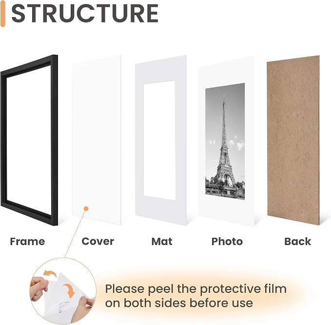 upsimples 8.5 by 11 Picture Frame, Gallery Wall Frames Set of 5, Black | Photo Frame Collage Wall Decor, 6x8 Picture Frame with Mat for Family, Certificate, Diploma, Graduation, Hallway, Christmas