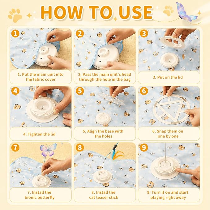 Cat Toy, Interactive Cat Toy, Cat Toys Interactive | Rechargeable Hide and Seek Automatic Kitten Toy with 3 Replaceable Wands, 3 Modes, Realistic Bird Chirp Sounds for Indoor