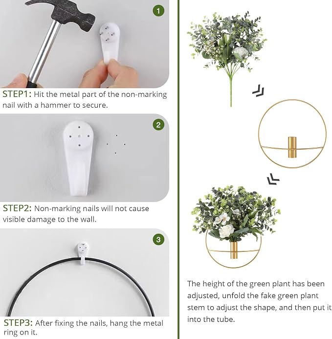 Pretty Jolly Boho Eucalyptus Wall Decor Black Metal Wall-Mounted Art | Morden Artificial Greenery Display，2 Pack Eucalyptus Hanging Planter For Living Room, Bedroom, Bathroom, Dining room