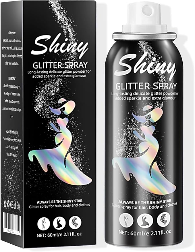 Body Glitter, Body Glitter Spray, Glitter Spray for Hair and Body, Long-Lasting and Quick-Drying Silver Glitter Hairspray Suitable for Stage, Festival Rave and Makeup Prom (2.11 Fl Oz)
