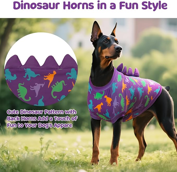 UPF 50+ Sun Protection Dog Shirt - Sleeveless Cooling Vest for Large Dogs Boy, Quick-Dry Pet T-Shirt with Funny Dinosaur Horns, UV Protective Breathable Dog Clothes U-COSBX01L