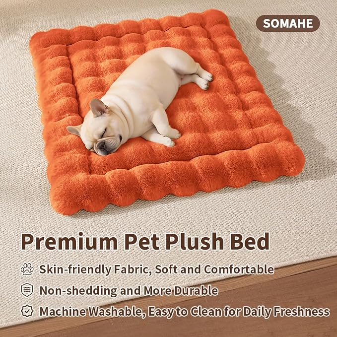 SOMAHE Plush Pet Bed Mat, Machine Washable, Medium 27x20 Vibrant Orange | Machine Washable + Non-Slip Paw Bottom: plush pet mat stays fluffy and steadier for large cats and small dogs.