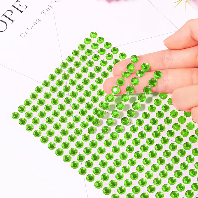 3555pcs Self Adhesive Face Gems for Makeup, Festival Jewels, Hair Gems, Rhinestone Stickers for Face, Eye, Makeup, Nail, Body, Crafts 5sheets (green-3/4/5/6/8mm)