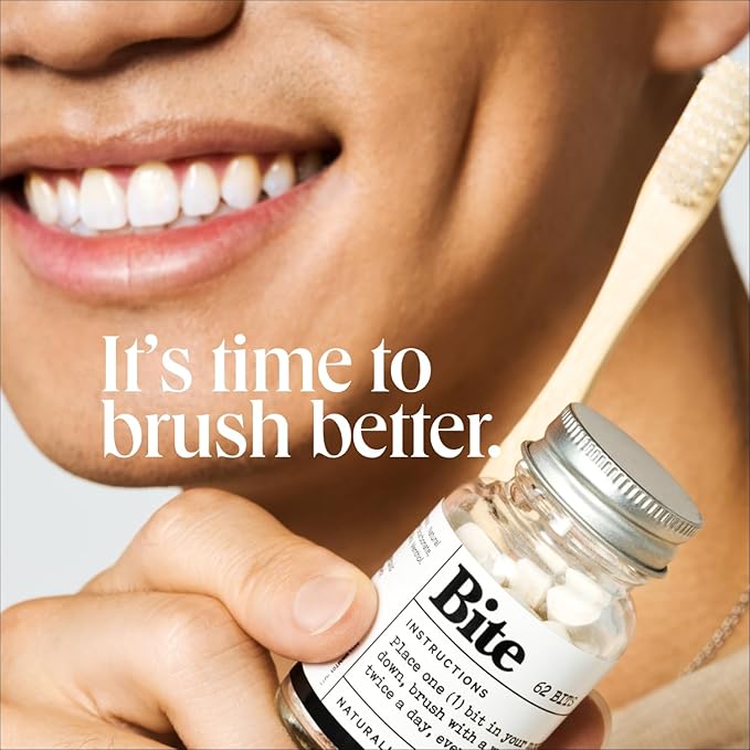 Bite Whitening Toothpaste Tablets – 2 Months – Fluoride Free, Nano Hydroxyapatite + Xylitol, Mint – Vegan, Cruelty-Free, Made in USA, Sensitive Teeth, Travel Size, Adults, Kids, (2 Bottles, 124 Tabs)