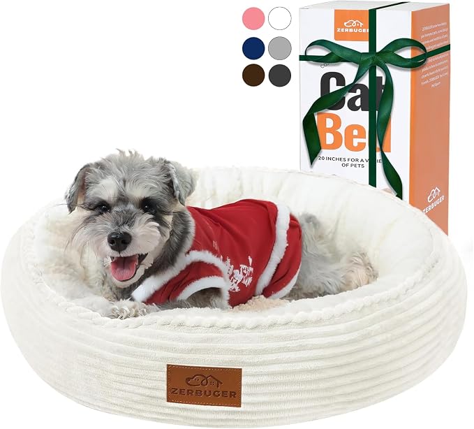 Zerbuger 23in Cream Round Dog Bed Sofa for Dogs Cats, Machine Washable | for Small/Medium/Large Dogs Cats, Foam Pet Couch with Removable Mat Non-Slip Bottom, Pet Cuddler for Indoor/Outdoor/Car/Cage