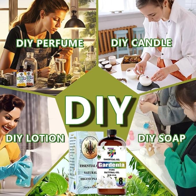 Gardenia Essential Oil, Gardenia Oils, for Diffuser, Humidifier, DIY Candles, Soap, Home, Office, Gift, Essential Oil, GV77ZF Gardenia Fragrance Oil - 8 fl oz (240 ml)