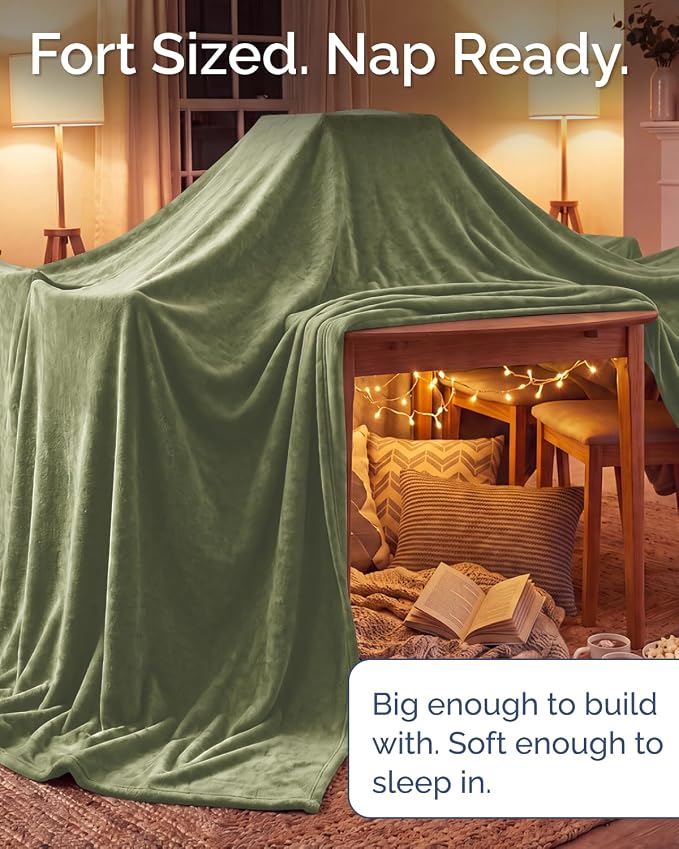 Ultra Soft Fleece Blanket Oversized King Size - Flannel Fleece Luxury Blanket - Lightweight for Couch Bed Chair - Thick, Warm and Breathable - All Season Cozy, Olive