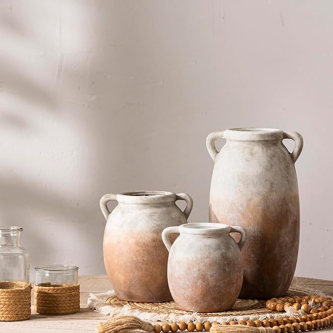 Dobbyby Ceramic Flower Vase 7.6 inch Farmhouse Rustic Vase Decorative Pottery Terracotta Vases for Home Decor Table Mantle Fireplace Living Room Bathroom Wedding Centerpiece (Aged Terra)