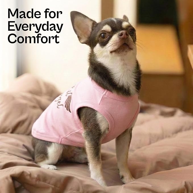 Parisian Pet Dog Shirt – 100% Cotton Lil Angel Shirts for Small Dogs – Pink Sleeveless Puppy Clothes – Breathable and Lightweight Girl Dog Clothes - Stretchy Pet Apparel - Summer Tshirts for Dogs