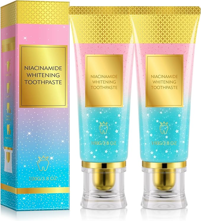Whitening Toothpaste for Sensitive Teeth, Niacinamide Toothpaste with Xylitol, Fluoride Free Deep Clean & Stain Removal, Enamel Care, Fresh Mint & Peach Flavor, 2 Pack 7.6 oz