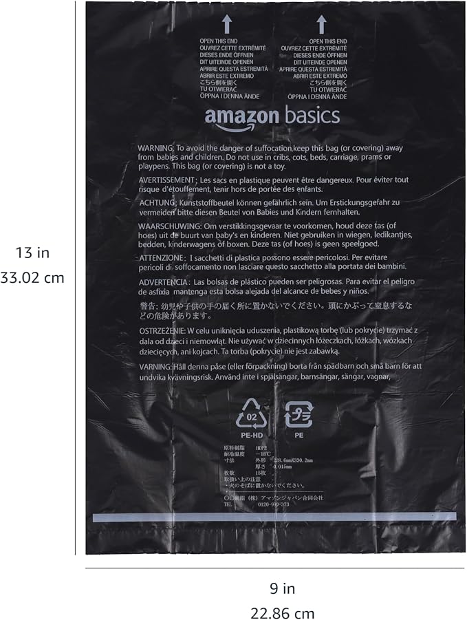 Amazon Basics Dog Poop Leak Proof Bags with Dispenser and Leash Clip, Unscented, 13" x 9", 900 Count (60 Rolls)