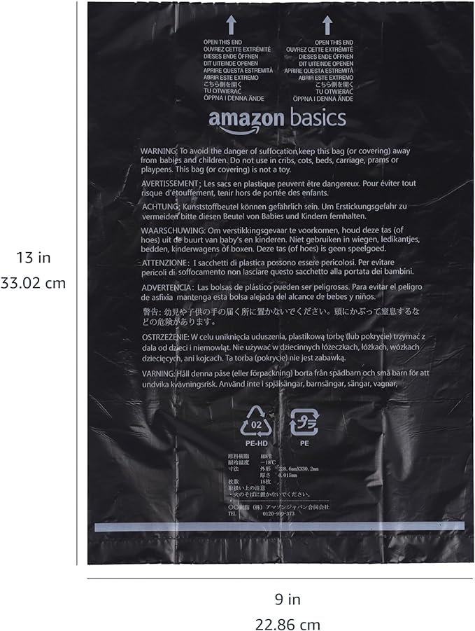 Amazon Basics Dog Poop Leak Proof Bags with Dispenser and Leash Clip, Unscented, 13" x 9", (60 Rolls), 900 Count (Pack of 6)