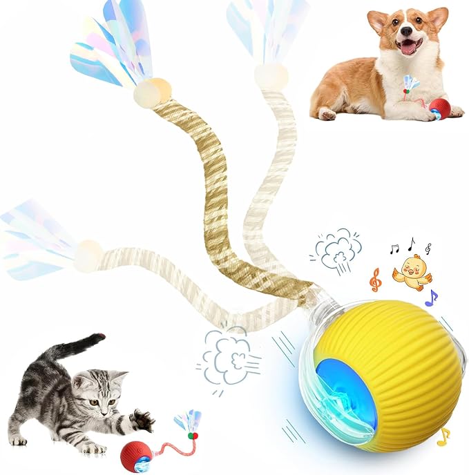 Speed 2.0 Tail Interactive Cat Toys for Indoor Cats, Moving Cat Toy | Chirping & Motion Activate Cat Toy, Smart Kitten Toys Rolling Ball Moving Ball, Electric Dog Cat Ball for Enrichment Exercise