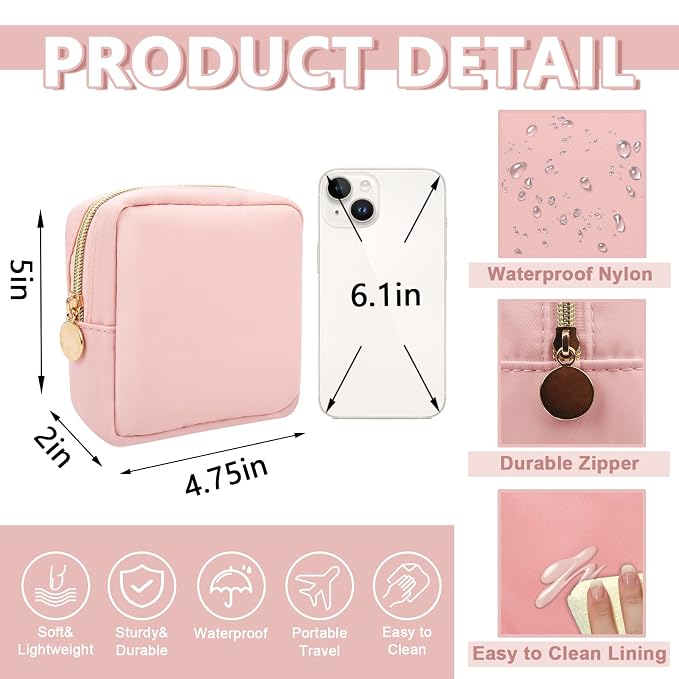 UIXIZQ Mini Makeup Pouch for Purse, Small Cosmetic Bag Pouch Nylon Travel Toiletry Organizers Bag for Women Girls, Cute Zipper Coin Purse Preppy Storage Purse for School Work(Mini-Flamingo)