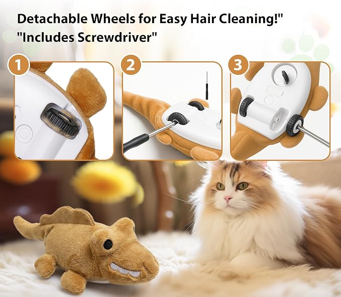 Interactive Cat Toys for Indoor Cats – Auto Moving Alligator with 360° Random Movement & Tail Wagging, Rechargeable Cat Exercise Toy with Catnip, Self-Play Fun for Bored Adult Cats-Brown