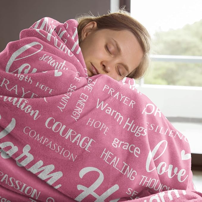 Warm Hugs Healing Blanket, Breast Cancer Gifts for Women | Get Well Soon, Cancer Care, Feel Better, Thinking of You Gifts for Friend Sister, Soft Comfort Throw Blankets 50" x 60"