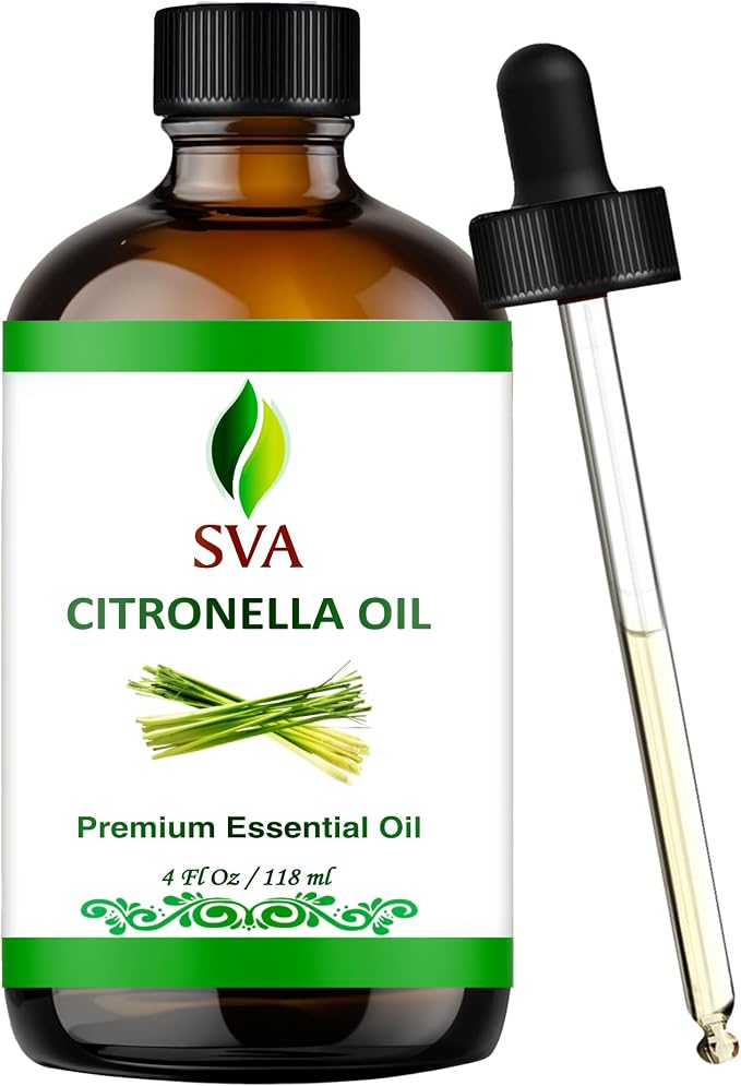 SVA Citronella Essential Oil 4 Fl Oz – for Diffuser, Skin & Hair Care – Ideal for Massage & DIY Blends – with Dropper