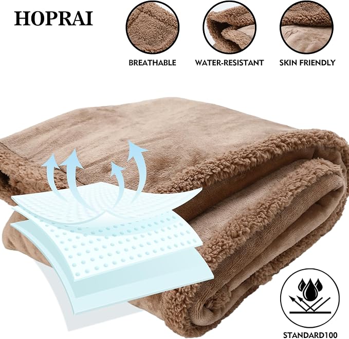 Waterproof Pet Blanket for Medium Large Dogs Washable Fluffy Thick Jacquard Shag Fleece Warm Sherpa Pet Blanket Cats Puppy Couch Protection (Light Coffee XL57*85inches)