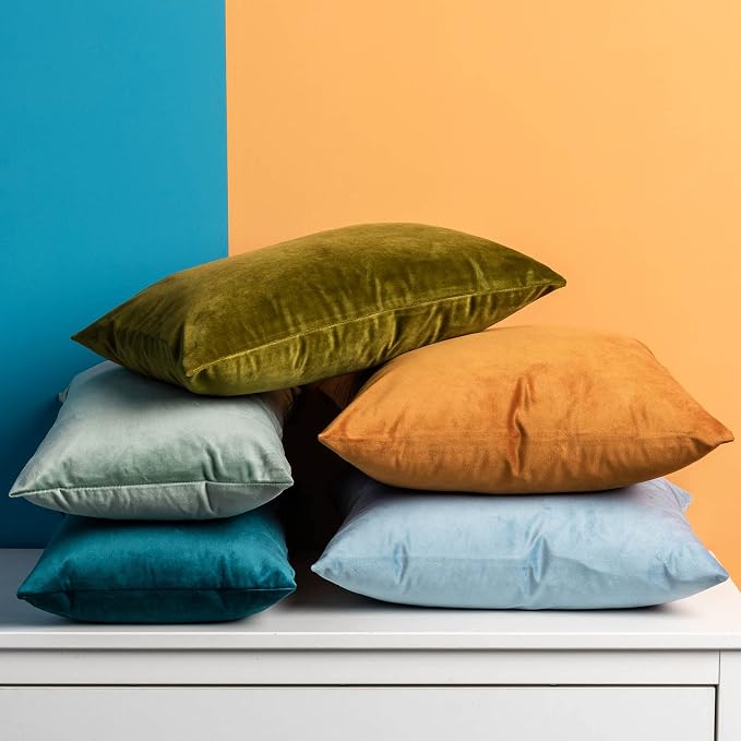 12x20 Decorative Lumbar Velvet Throw Pillow Covers Set of 2,Olive Green | JUSPURBET Cozy Soft Couch Covers with Invisible Zipper for Modern Couch Sofa Bed Living Room Bedroom Home Decor