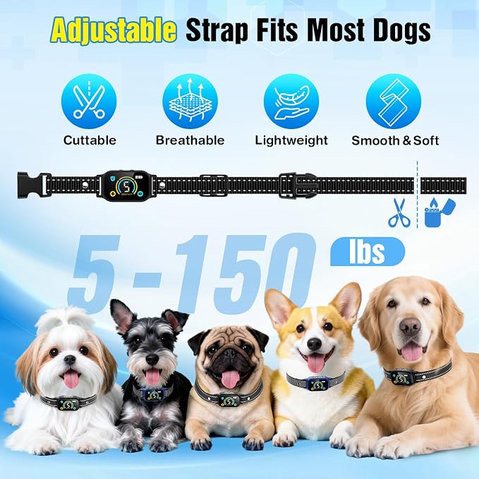 2 Pack Bark Collar, Smart Dog Bark Collar for Large Medium Small Dogs, Rechargeable Ultra-Light Training Collar with Beep Vibration, Anti Barking Device with 5-Level Sensitivity (BlackBlue)