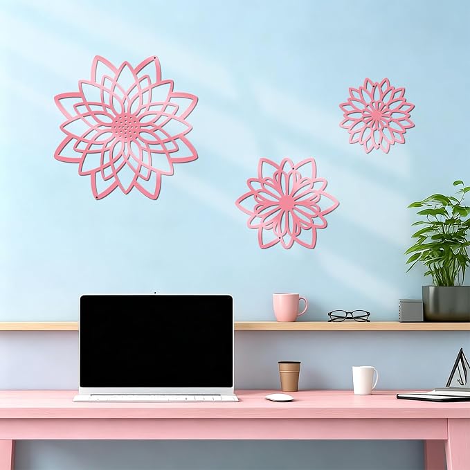 Zzbakress 3 Pcs Metal Flowers Wall Art Bathroom Wall Decor (Pink Concise) | Farmhouse Flower Bathroom Decor Wall Decorations For Bathroom, Living Room, Office, Kitchen, Hallway And Outdoor