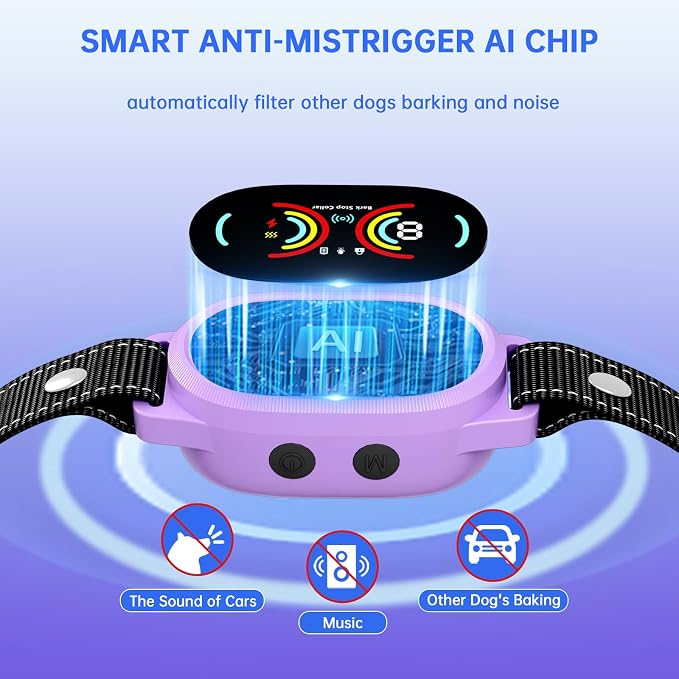 Dog Bark Collar, Rechargeable Bark Collar for Large Dog, Medium Dog and Small Dogs, IP67 Waterproof Anti Barking Collar with Adjustable Sensitivity(Purple)